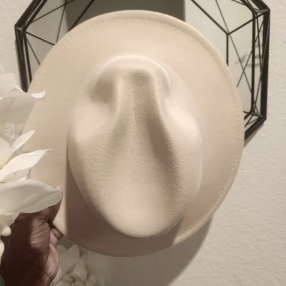 Cream color Wide Brim Fedora Hat - Picture 2 of 3